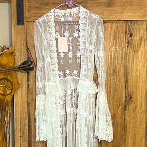 NWT MISSGUIDED | White Lace Layered Maxi Kimono Duster